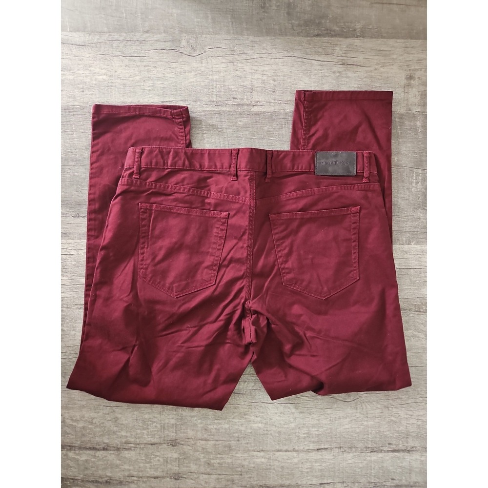 Michael Kors Men 36x30 Parker Slim Fit Burgundy Chino Pants Cotton Blend